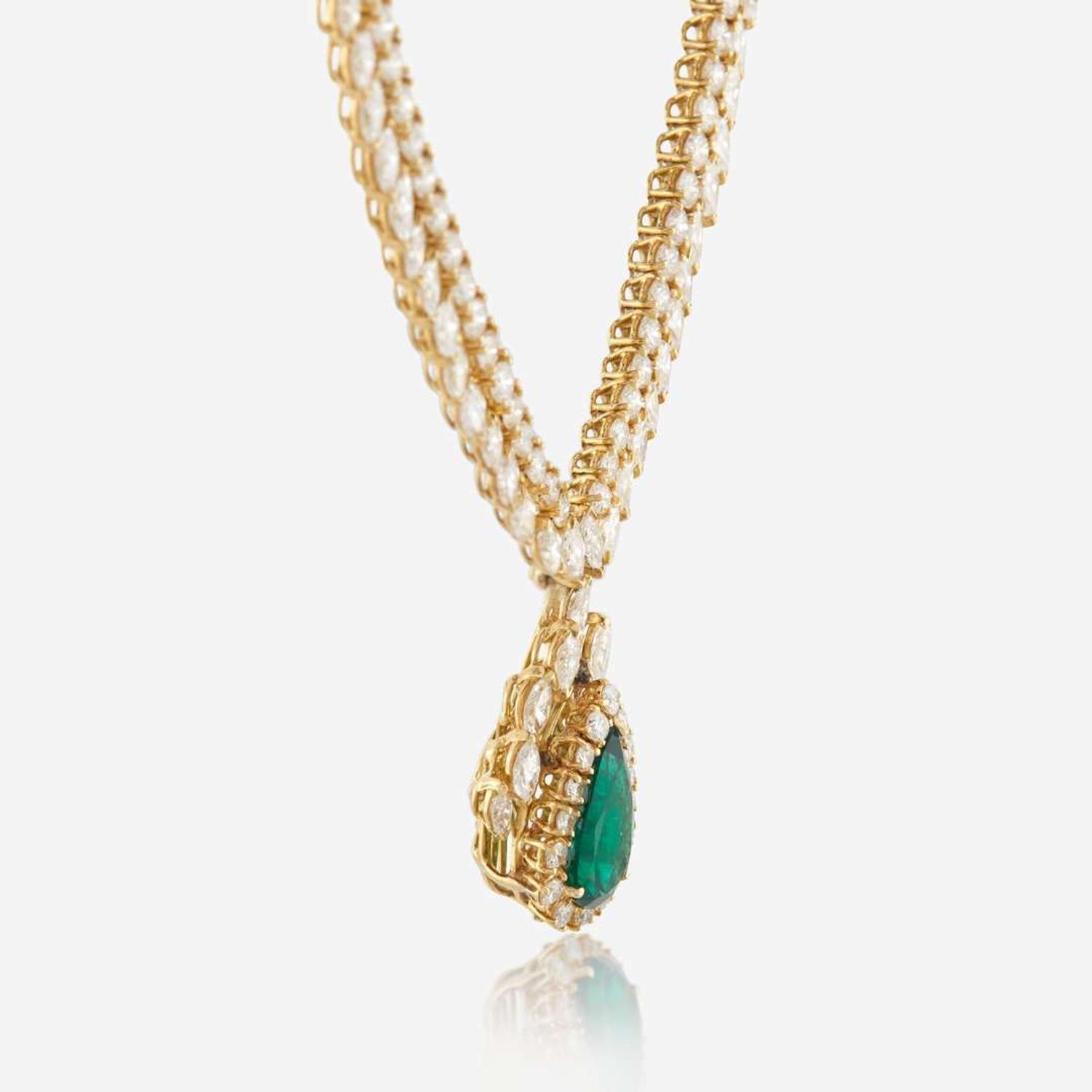 An emerald, diamond, and gold necklace