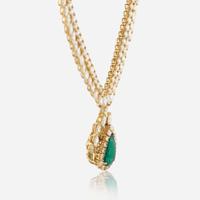 An emerald, diamond, and gold necklace