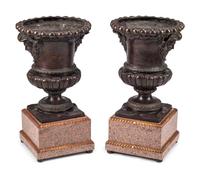 A Pair of Continental Bronze, Granite and Giltwood Jardinières