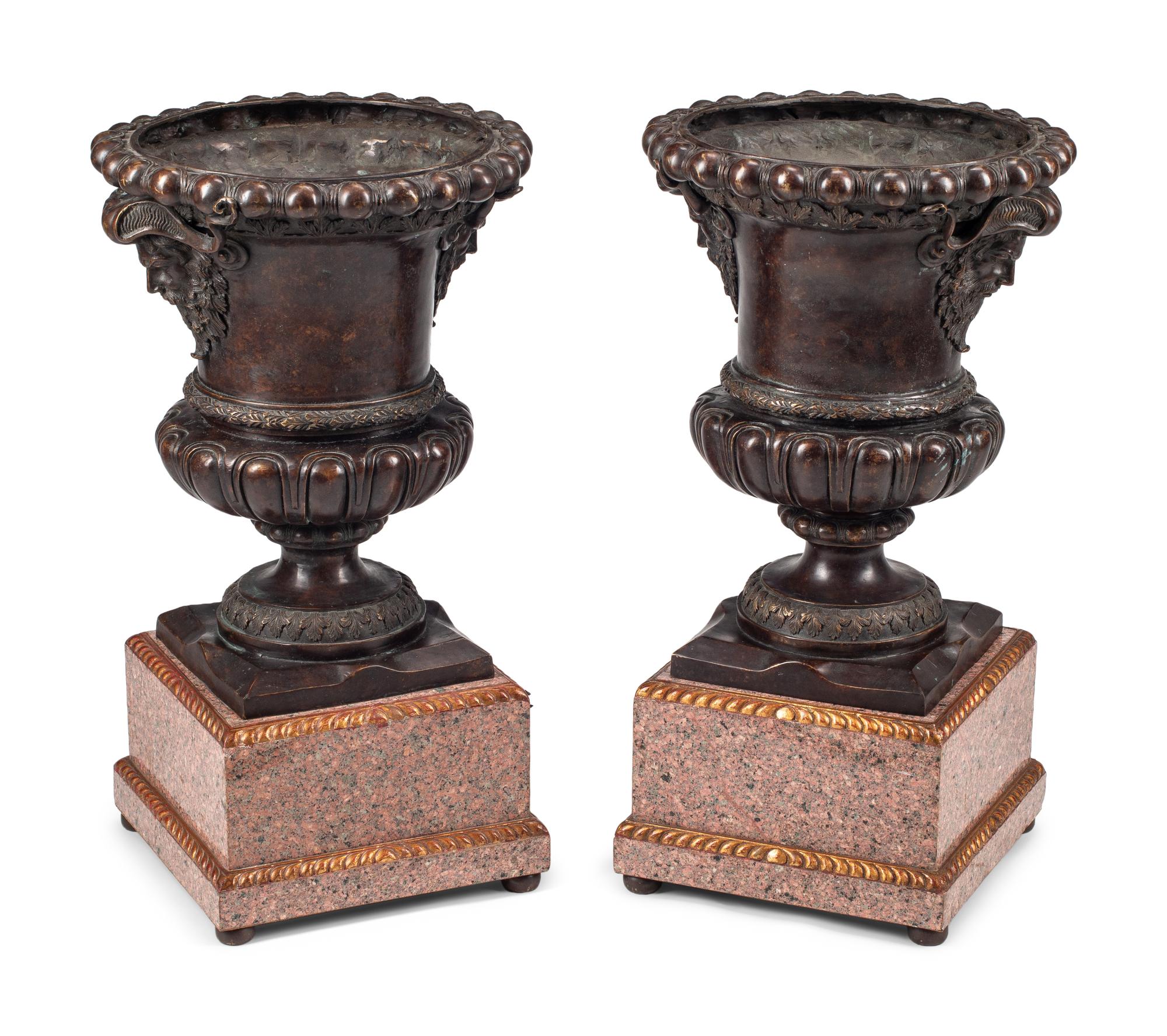 A Pair of Continental Bronze, Granite and Giltwood Jardinières
