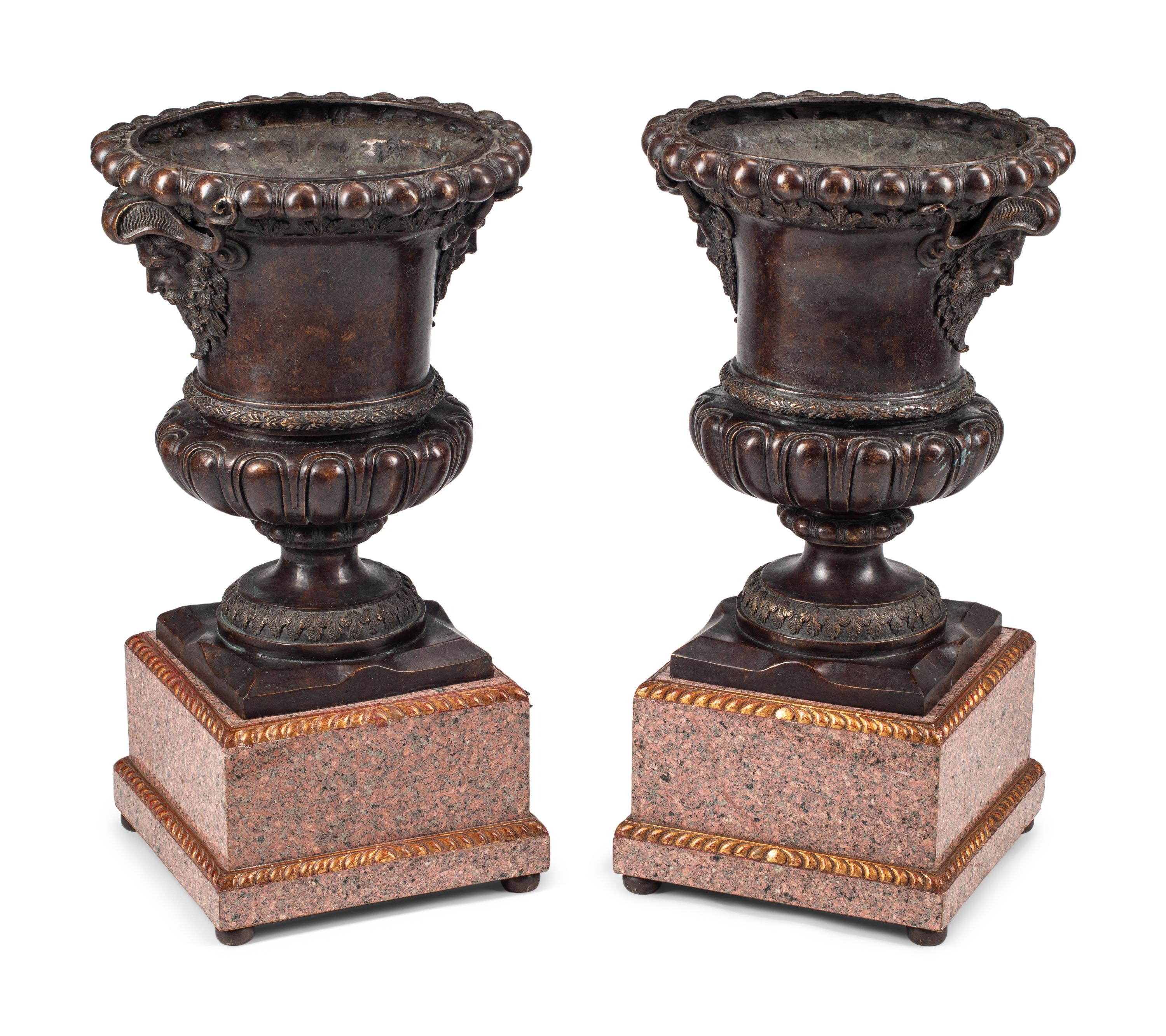 A Pair of Continental Bronze, Granite and Giltwood Jardinières