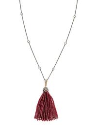 DIAMOND, ROCK CRYSTAL, AND RUBY TASSEL NECKLACE