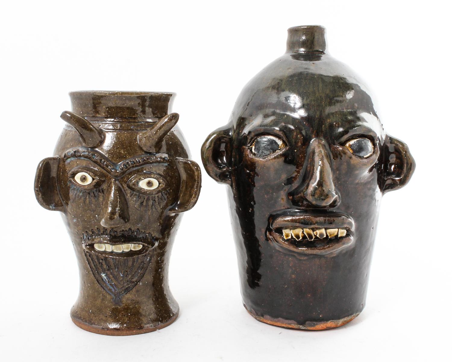 Charles Lisk, (American, 20th century), Don't Let the Devil Get You, together with another pottery jug, Herbert Hoover by Grace Hewell.