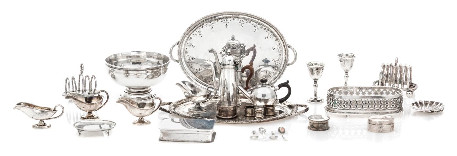 A Group of English Silver Table Articles, Stuart McCabe, London, comprising four teaspoons, four gravy boats, three napkin rings, three