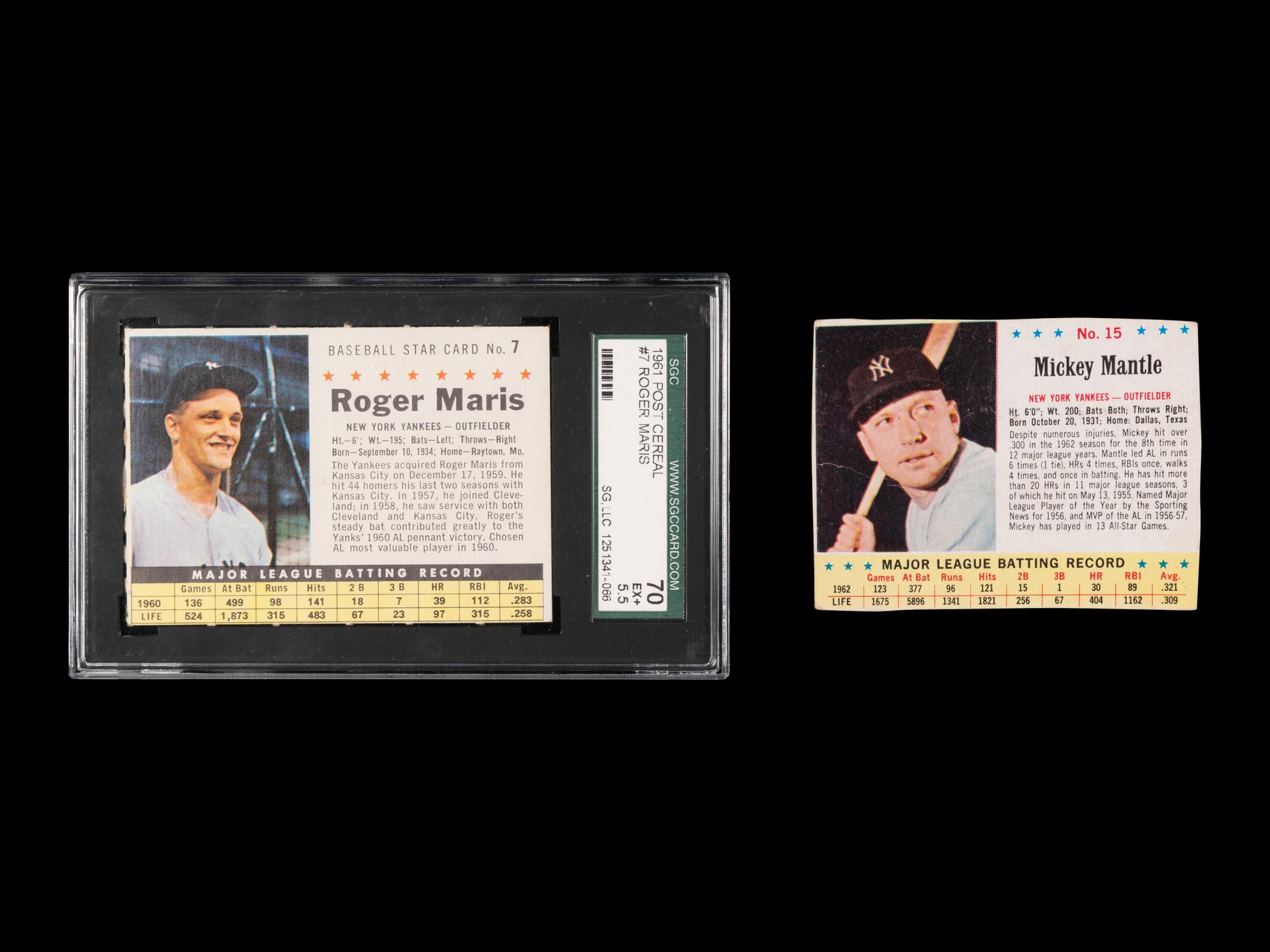 A Group of Mickey Mantle and Roger Maris Post Cereal Baseball Cards,