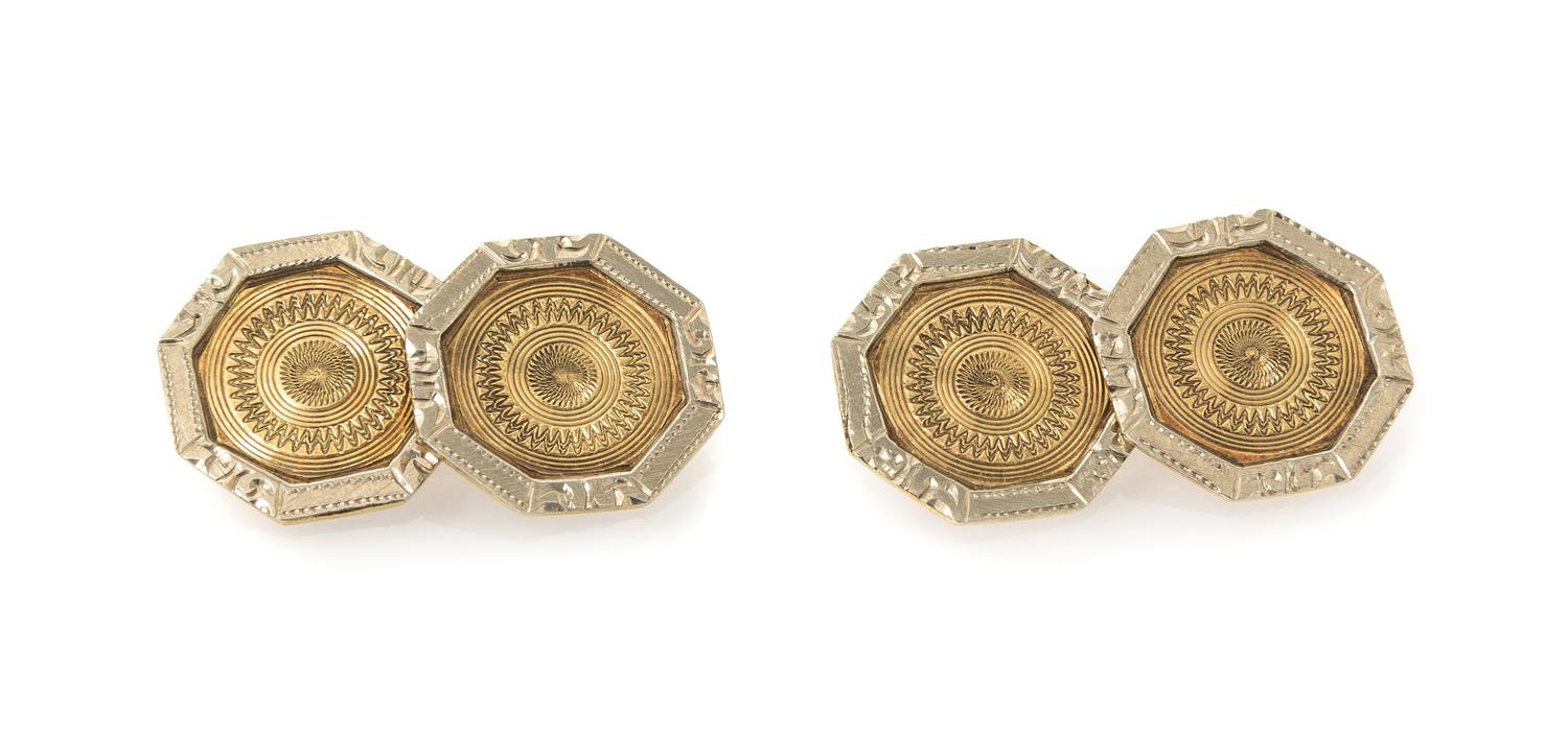A Pair of Platinum Topped 10 Karat Yellow Gold Cufflinks, 2.70 dwts.