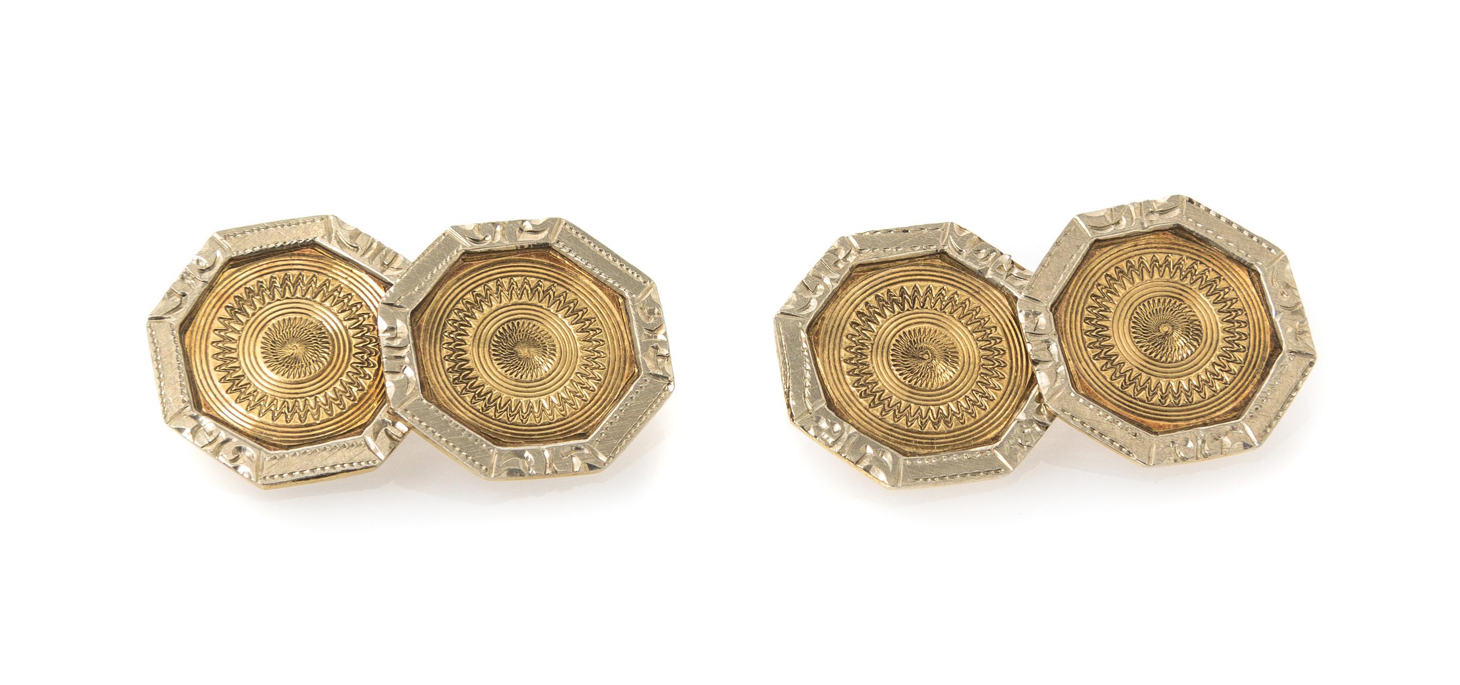 A Pair of Platinum Topped 10 Karat Yellow Gold Cufflinks, 2.70 dwts.