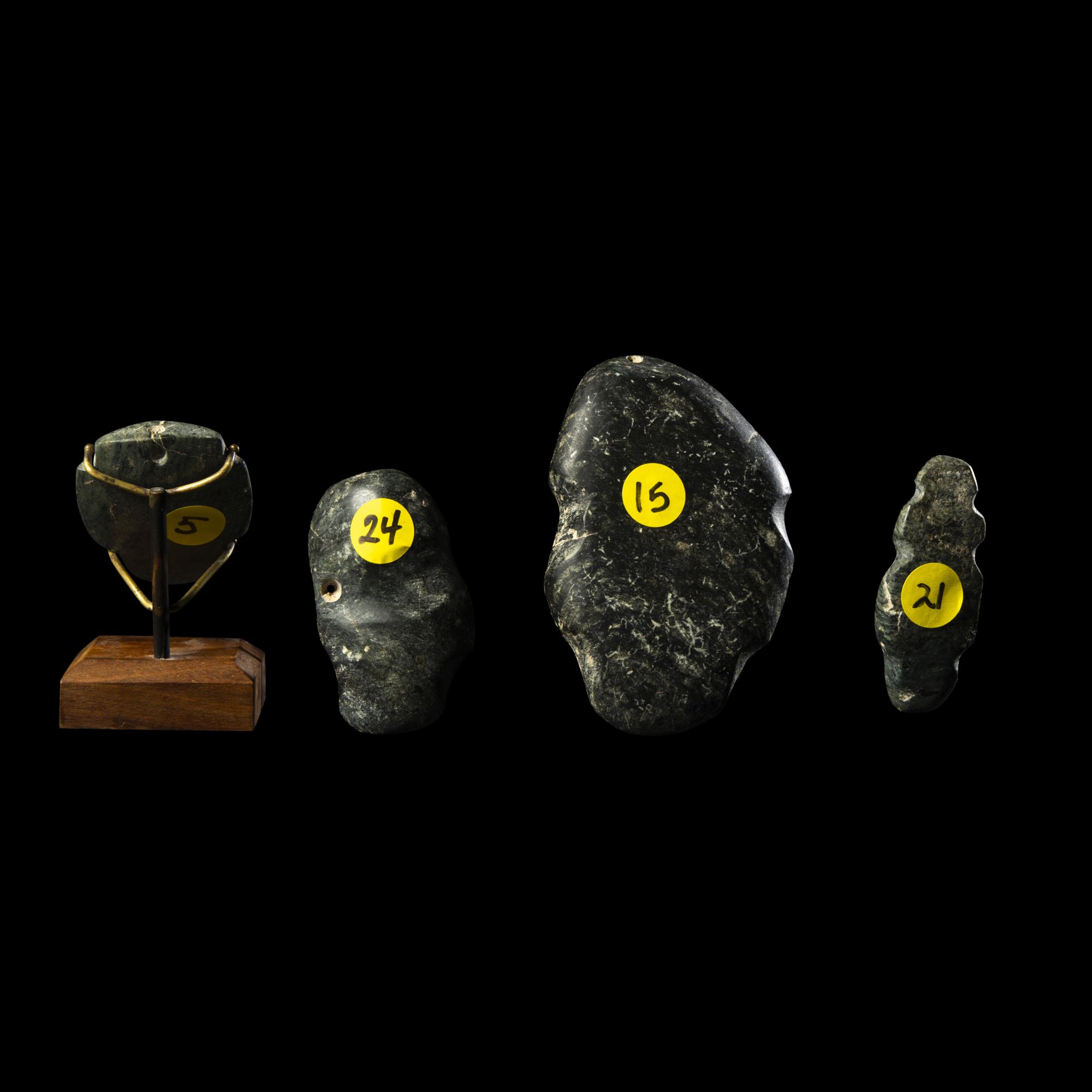 Four Mezcala Greenstone Masks and Figures