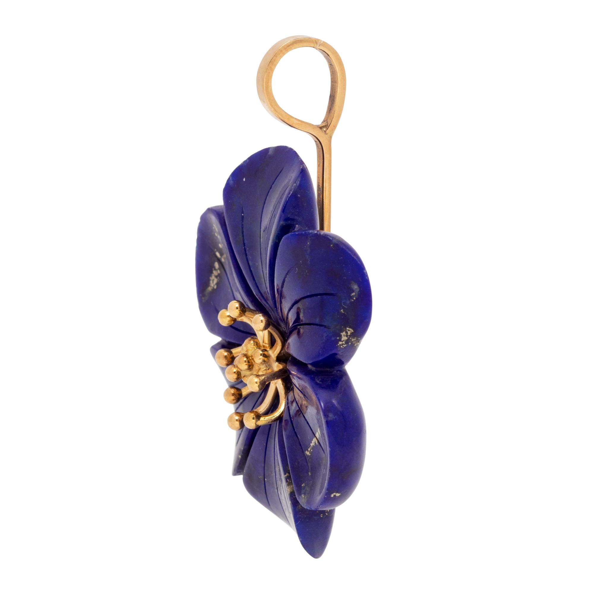 YELLOW GOLD AND LAPIS LAZULI FLOWER PENDANT