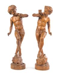 Two Continental Carved Wood Figures Height of taller 53 1/2 inches.