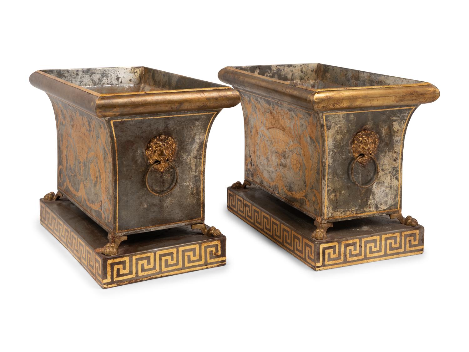 A Pair of Neoclassical Parcel Gilt Tôle Jardinières