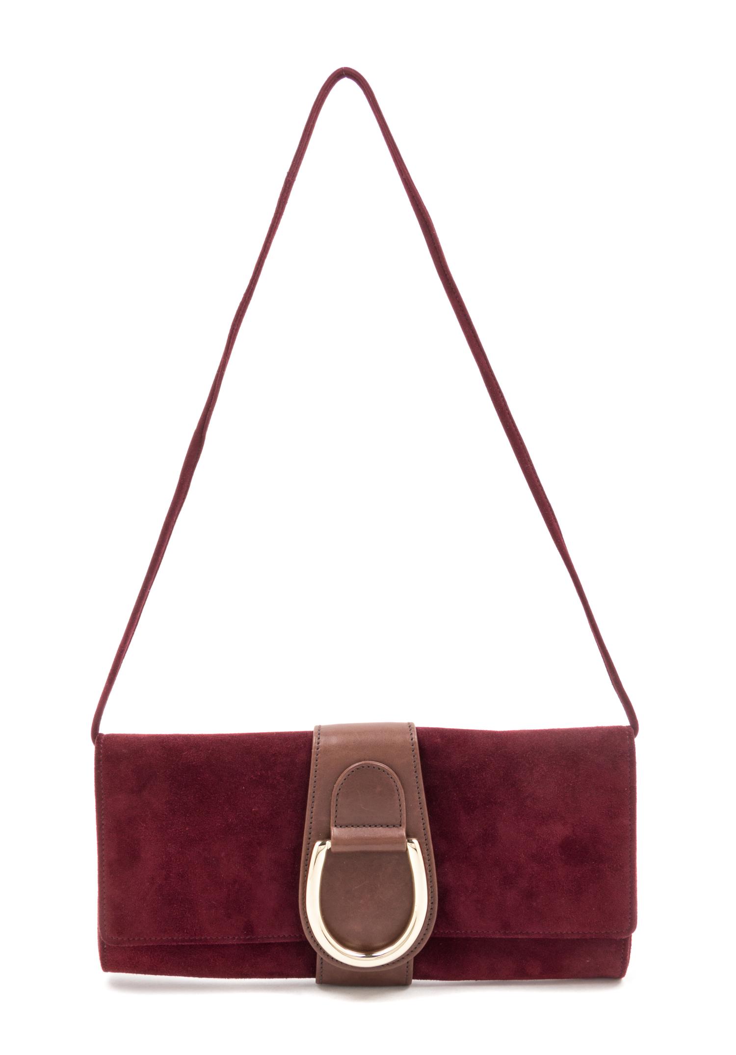 An Oscar de la Renta Bordeaux Suede Clutch, 10" x 5" x 1.25".