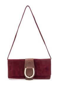 An Oscar de la Renta Bordeaux Suede Clutch, 10" x 5" x 1.25".
