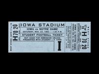 A Nov. 23, 1963 Notre Dame vs. Iowa Football Ticket - Game Cancelled, John F. Kennedy Assassination (Student Version)