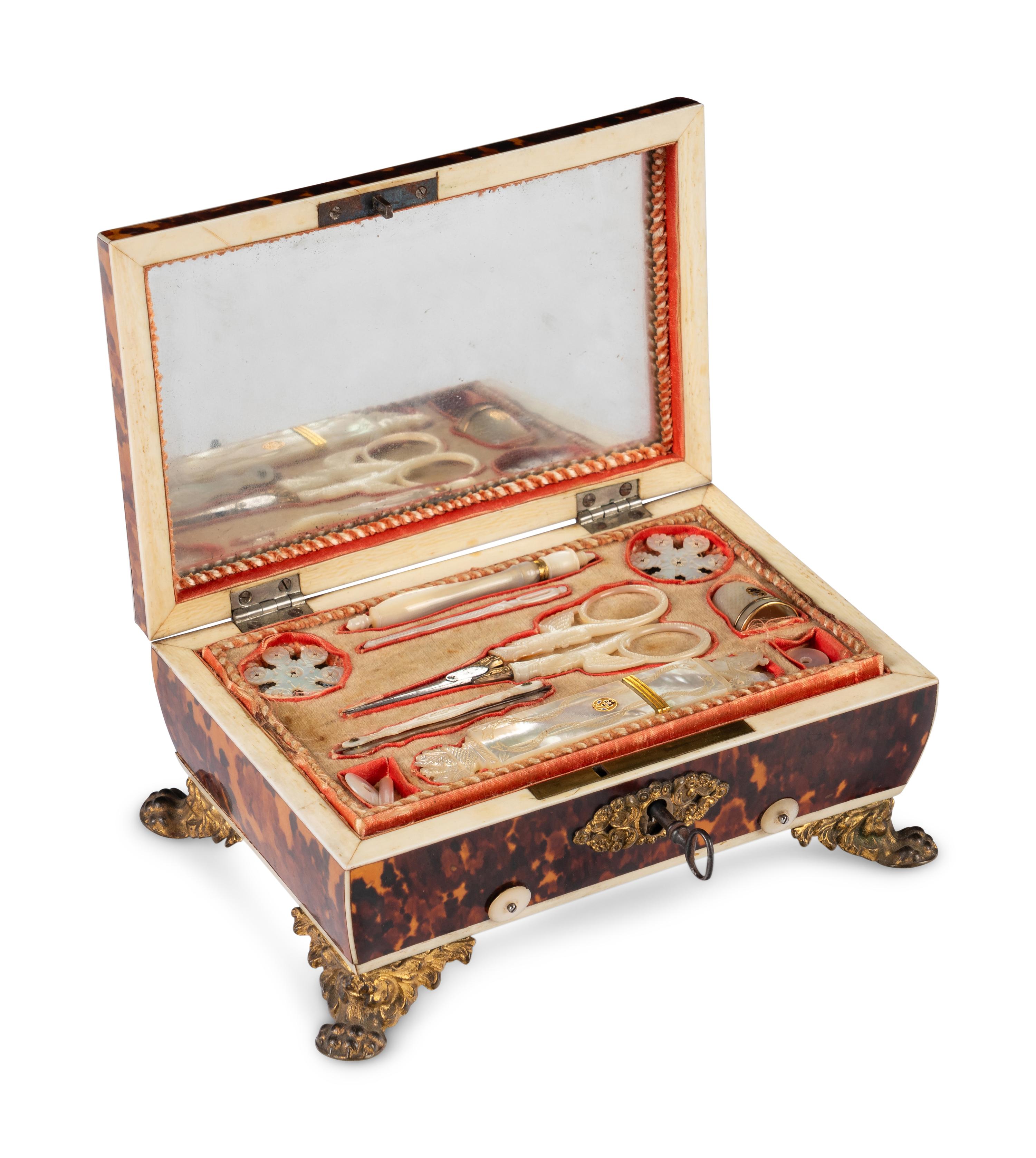 A Palais Royal Tortoise Shell Musical Sewing Necessaire