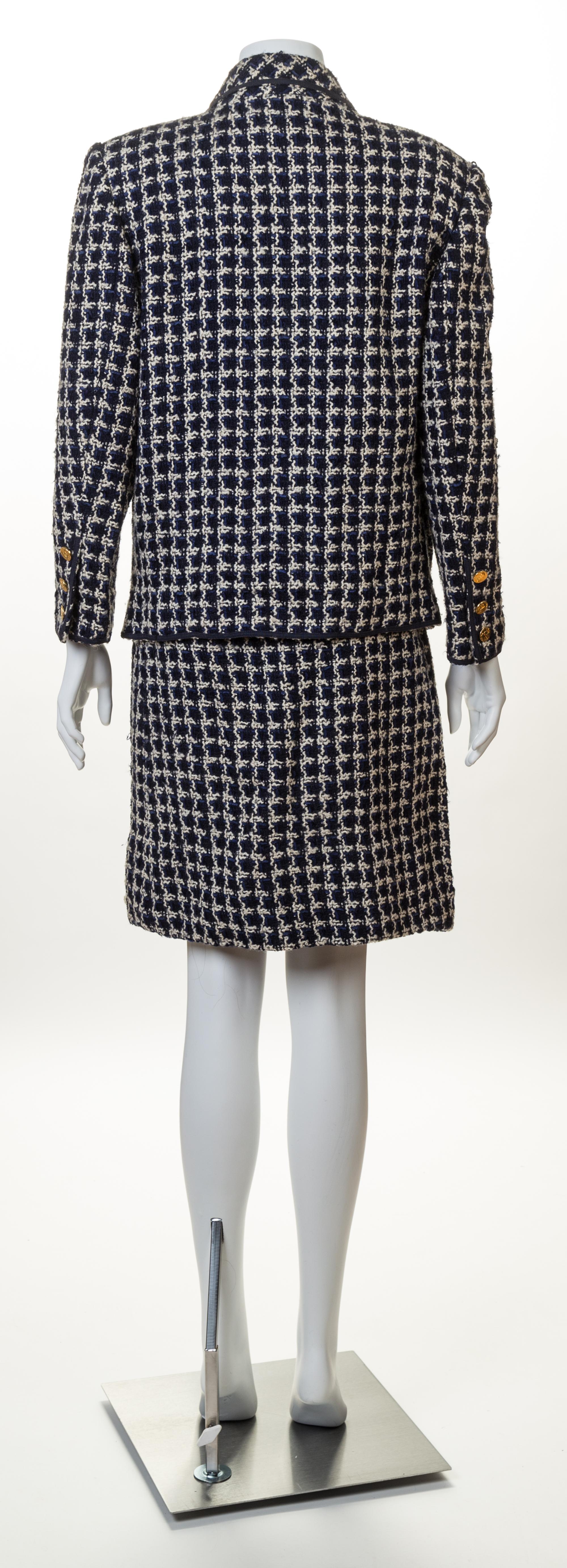 A Chanel Navy and White Boucle Skirt Ensemble, Skirt size 38.