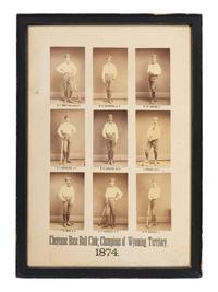 [SPORTS - EARLY PHOTOGRAPHY]. Albumen photograph display of the Cheyenne Base Ball Club; Champions of Wyoming Territory. 1874.