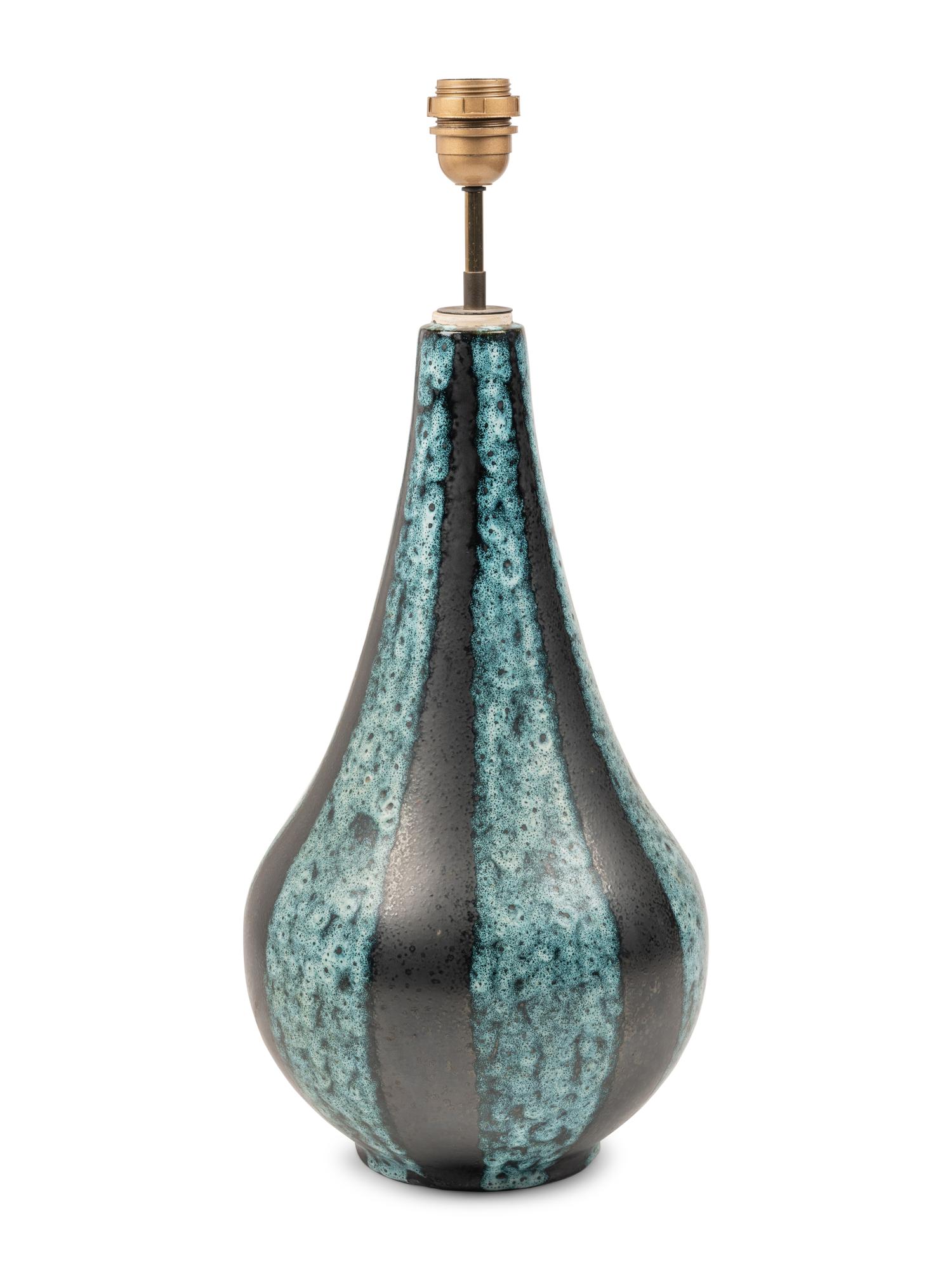 A Turquoise and Black Glazed Ceramic Table Lamp