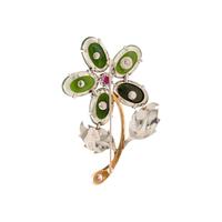 JADE, DIAMOND AND RUBY FLOWER BROOCH