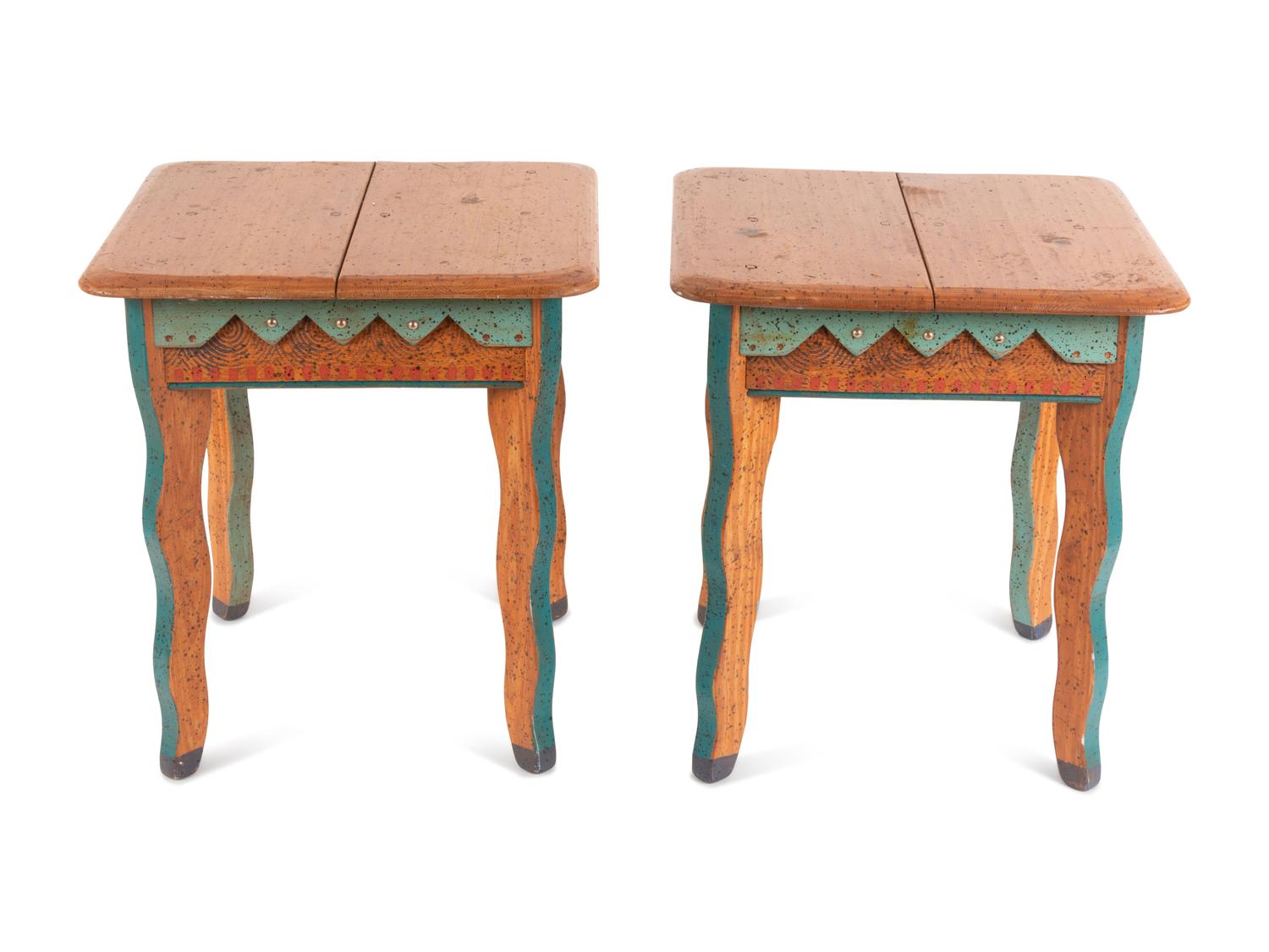 A Pair of Contemporary American Folk Art Side Tables by David Marsh