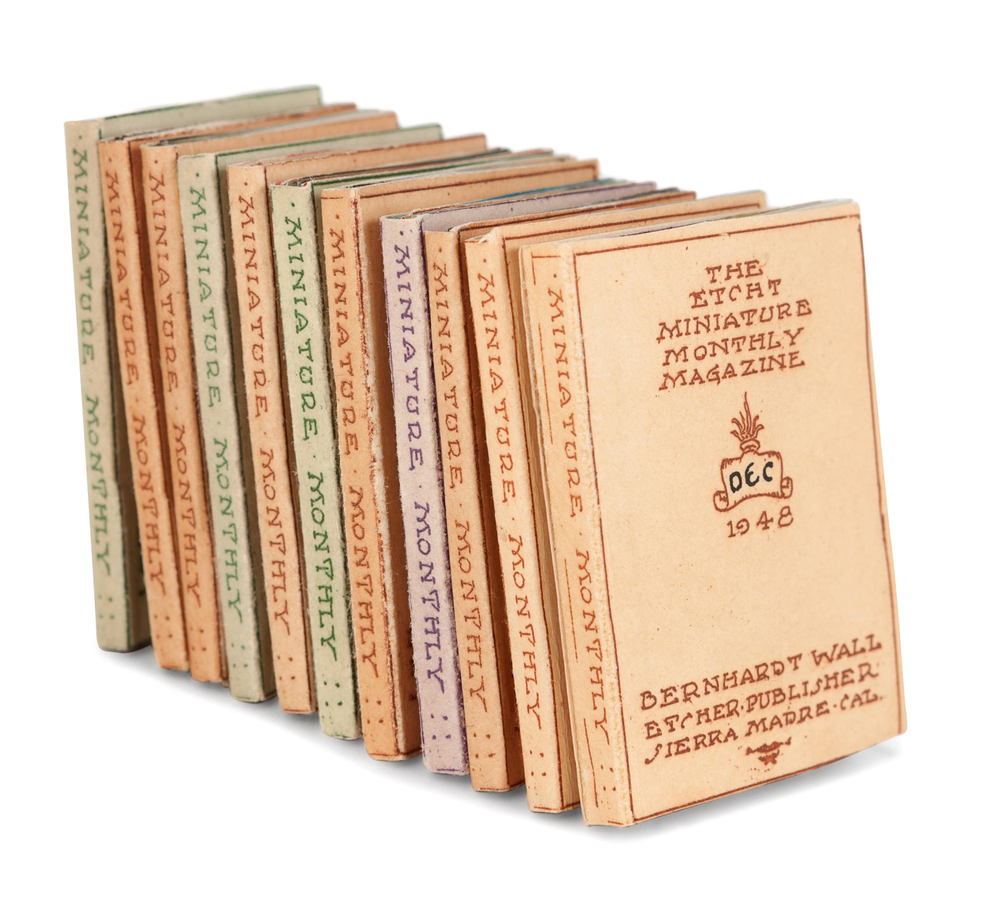 [MINIATURE BOOKS]. WALL, Bernhardt (1872-1956). The Etch Miniature Monthly Magazine. February[-December], 1948. Sierra Madre, CA, 1948.