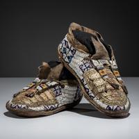 Northern Plains Beaded and Quilled Buffalo Hide Moccasins