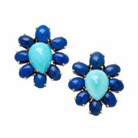 Turquoise, Lapis Lazuli, and Diamond Convertible Earrings
