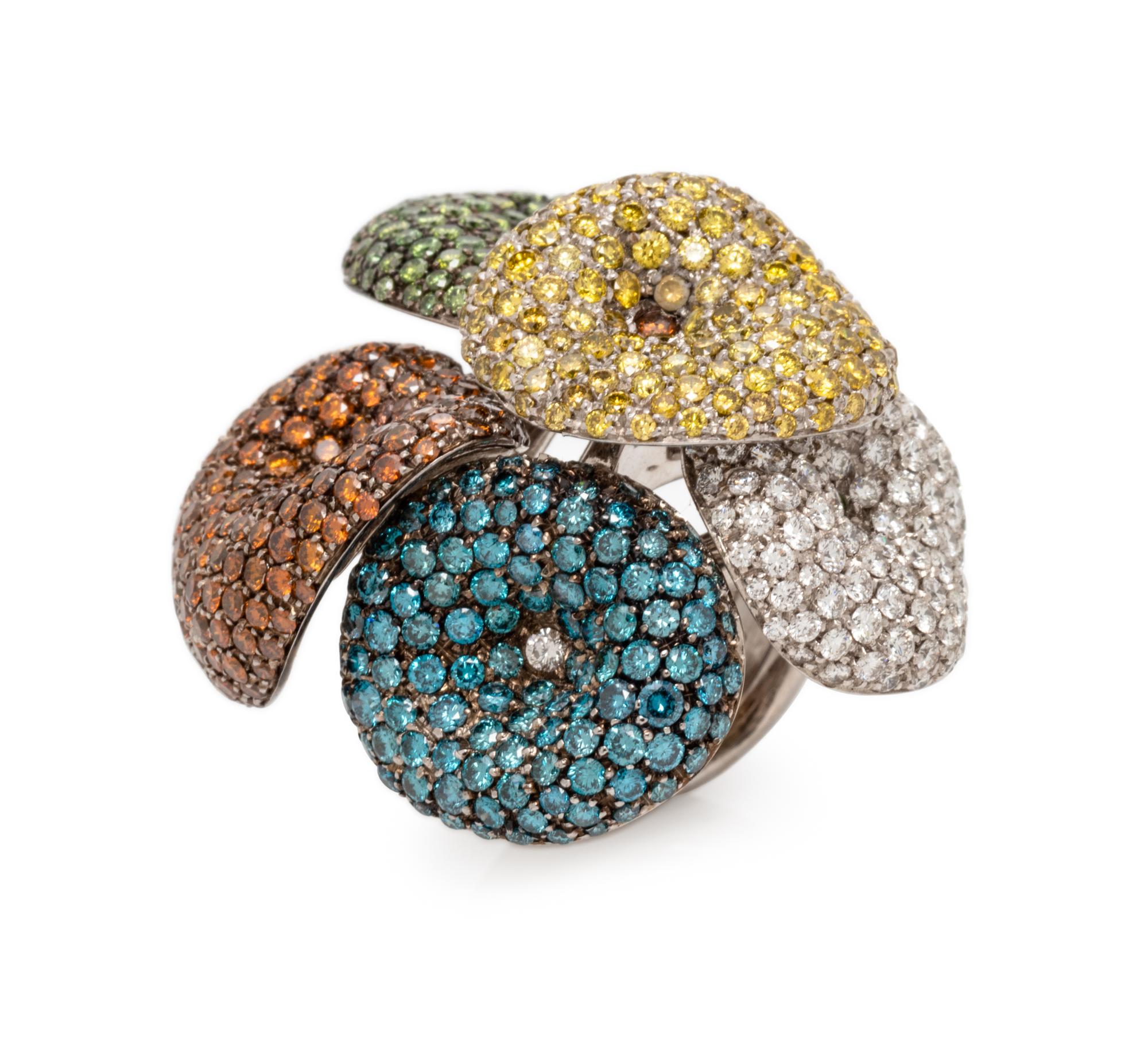 PALMIERO, DIAMOND AND COLORED DIAMOND 'MUSHROOM' RING