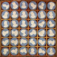 A Cased Set of Wedgwood Jasperware Portrait Medallions, Sovereigns of England