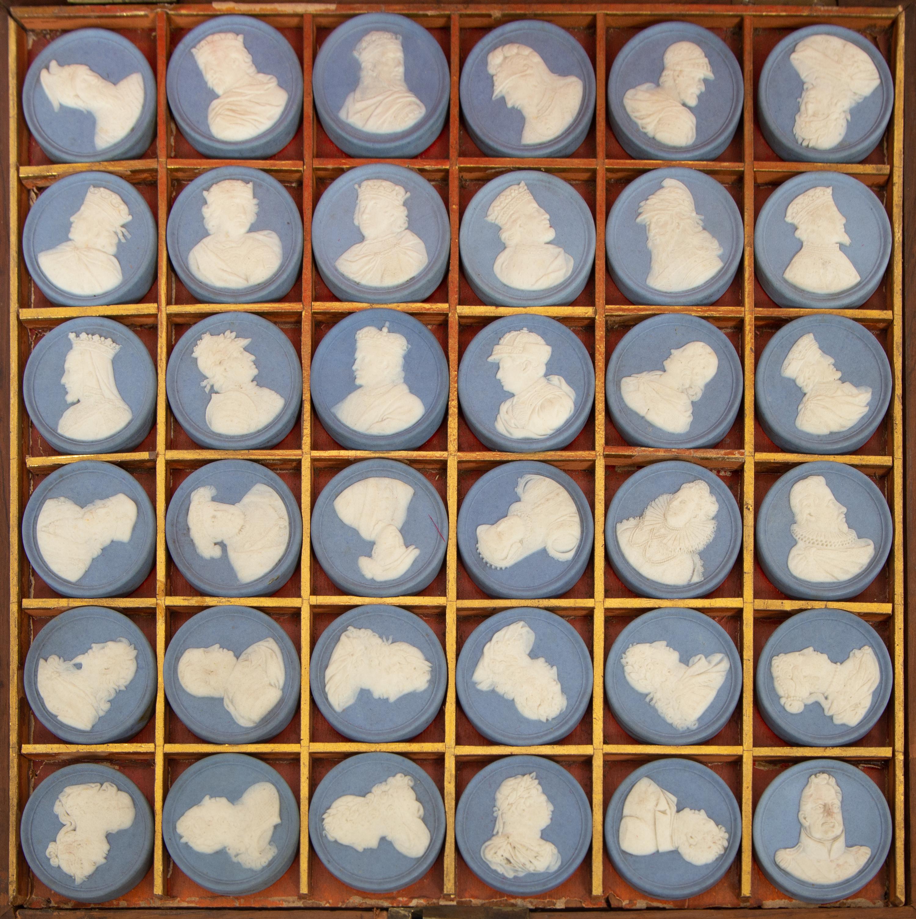 A Cased Set of Wedgwood Jasperware Portrait Medallions, Sovereigns of England
