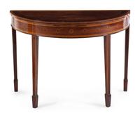 A George III Style Mahogany and Marquetry Demilune Table