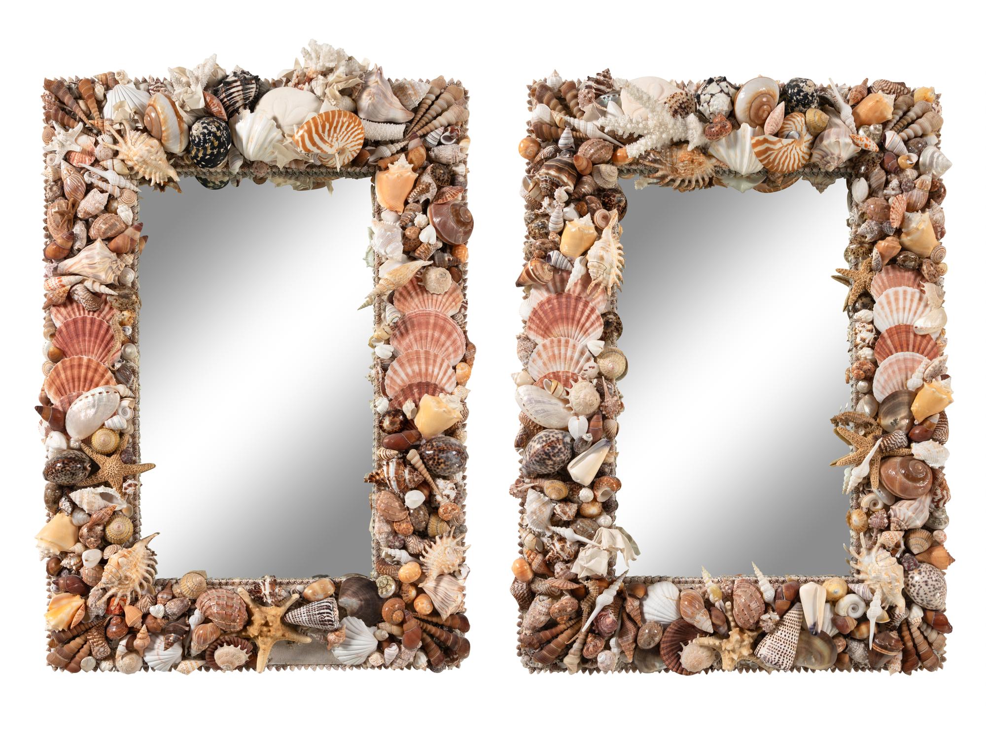 A Pair of Grotto Style Shell-Encrusted Mirrors