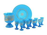 A Continental Enameled Opaline Glass Punch Set