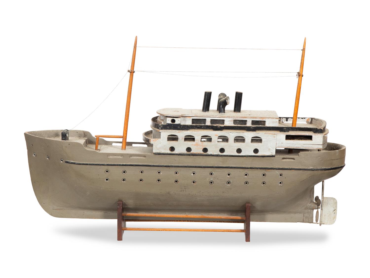 Two Carved and Painted Wood Steamship Models