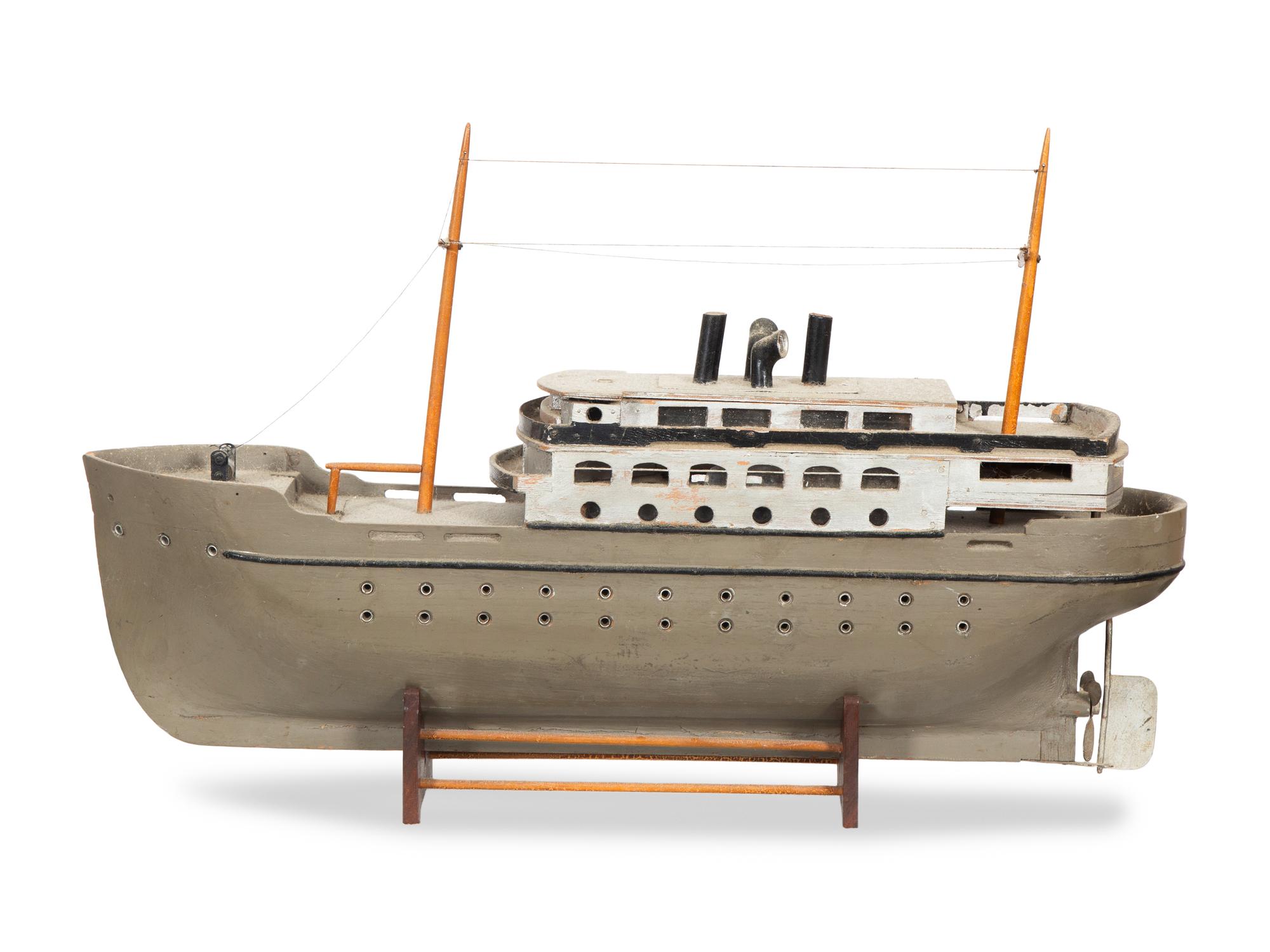 Two Carved and Painted Wood Steamship Models