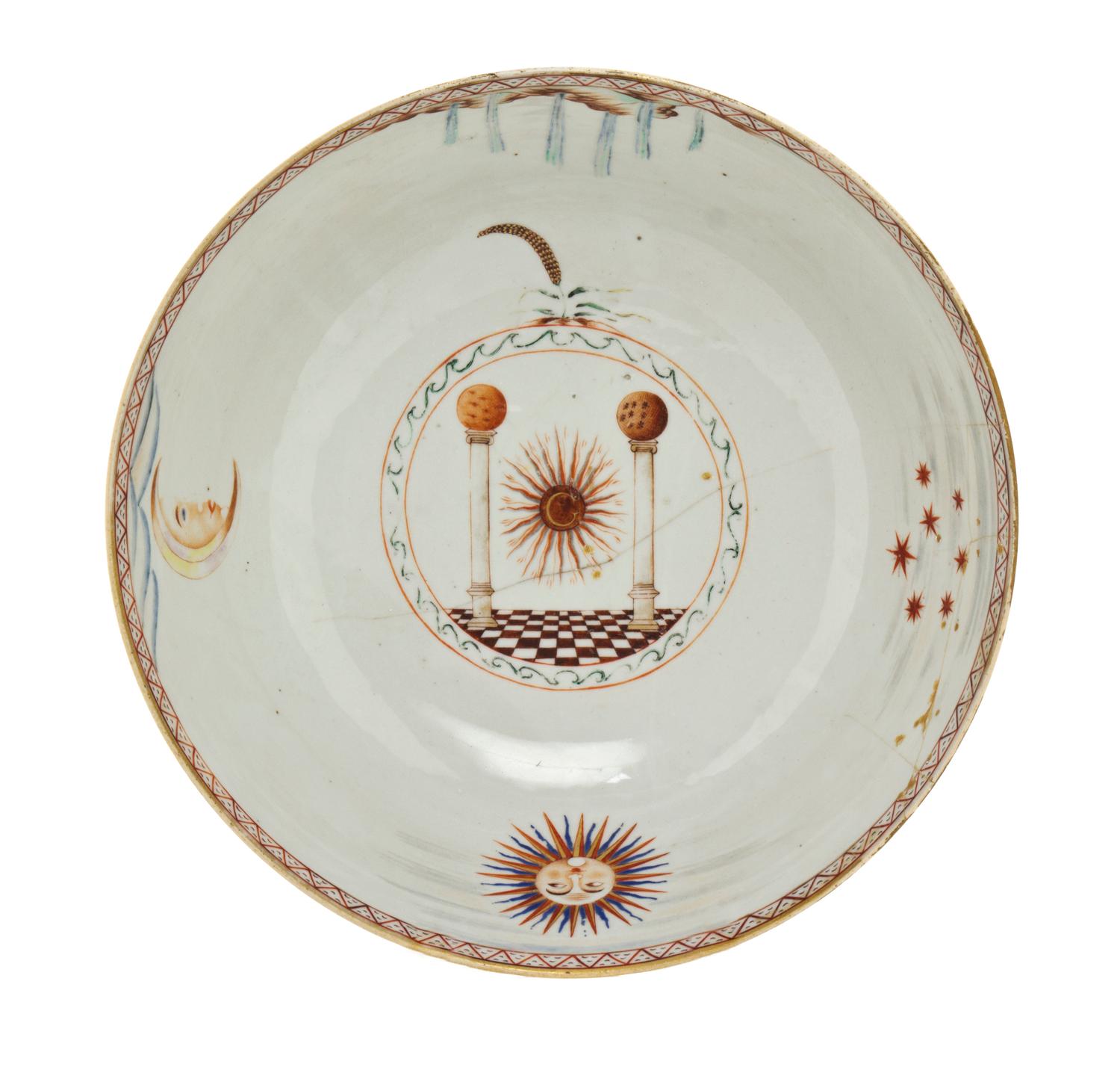 A Chinese Export Porcelain Masonic Bowl, Diameter 11 5/8 inches.