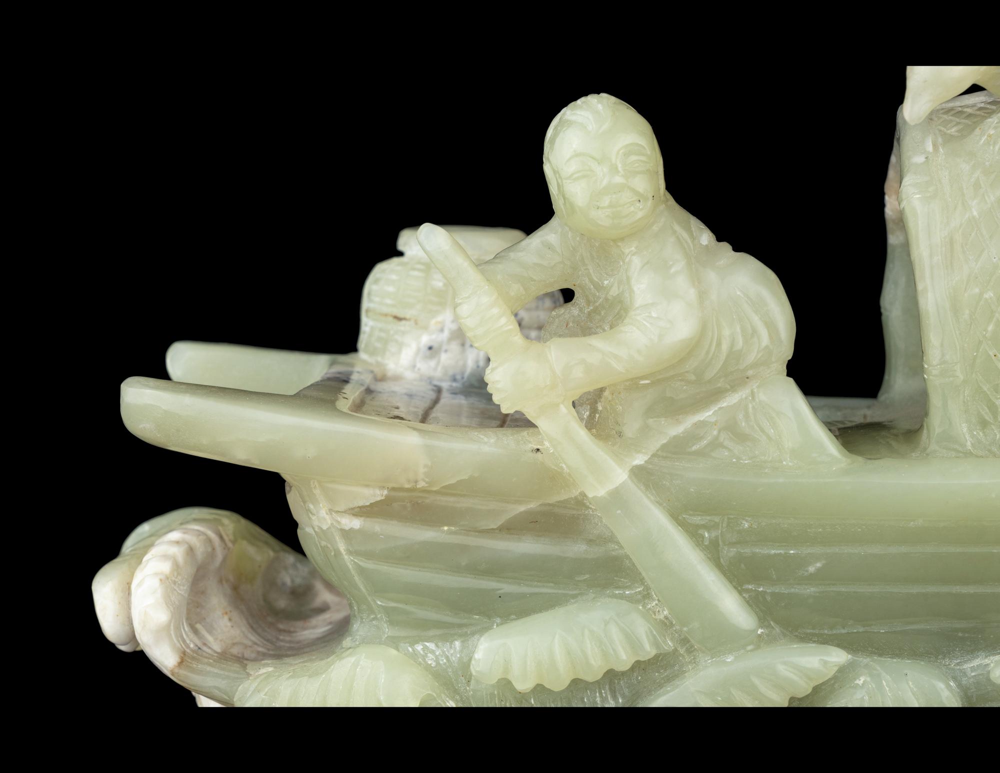 A Chinese Celadon Jade Boat