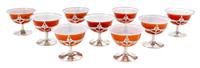 A Collection of Nine Silver Overlay Glass Coupes Height 3 inches.
