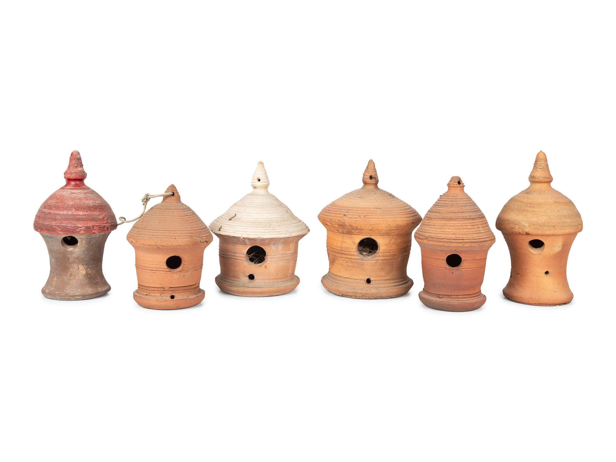 Six Redware Birdhouses