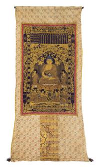 A Set of Seven Chinese Imperial Brocade Thangka QING DYNASTY Approximately 61 1/2 x 36 1/2 inches. — QING DYNASTY