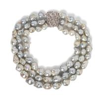 An 18 Karat White Gold, Cultured Baroque Pearl and Diamond Necklace,