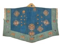 Two Chinese Blue Ground Silk Robes, Late Qing Dynasty 清晚期 藍地盤金繡游龍瑞獸纹道袍及藍地織錦女褂