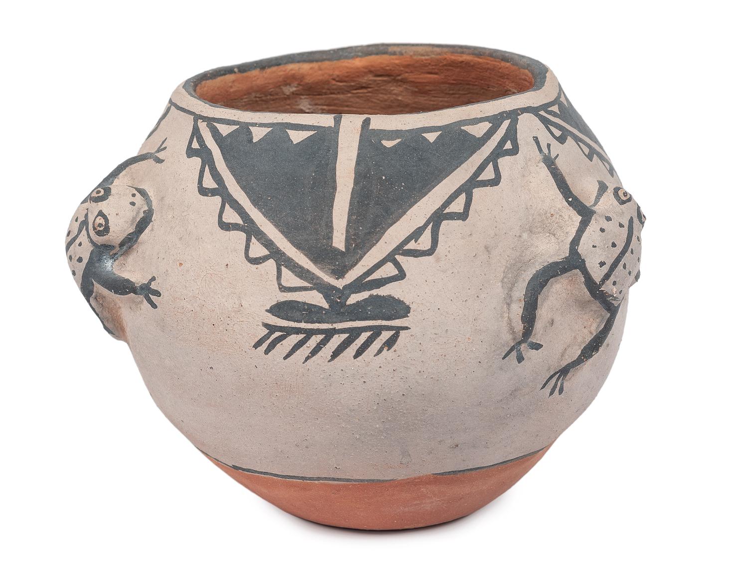 Cochiti Jar, with Relief Carved Frogs