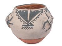Cochiti Jar, with Relief Carved Frogs
