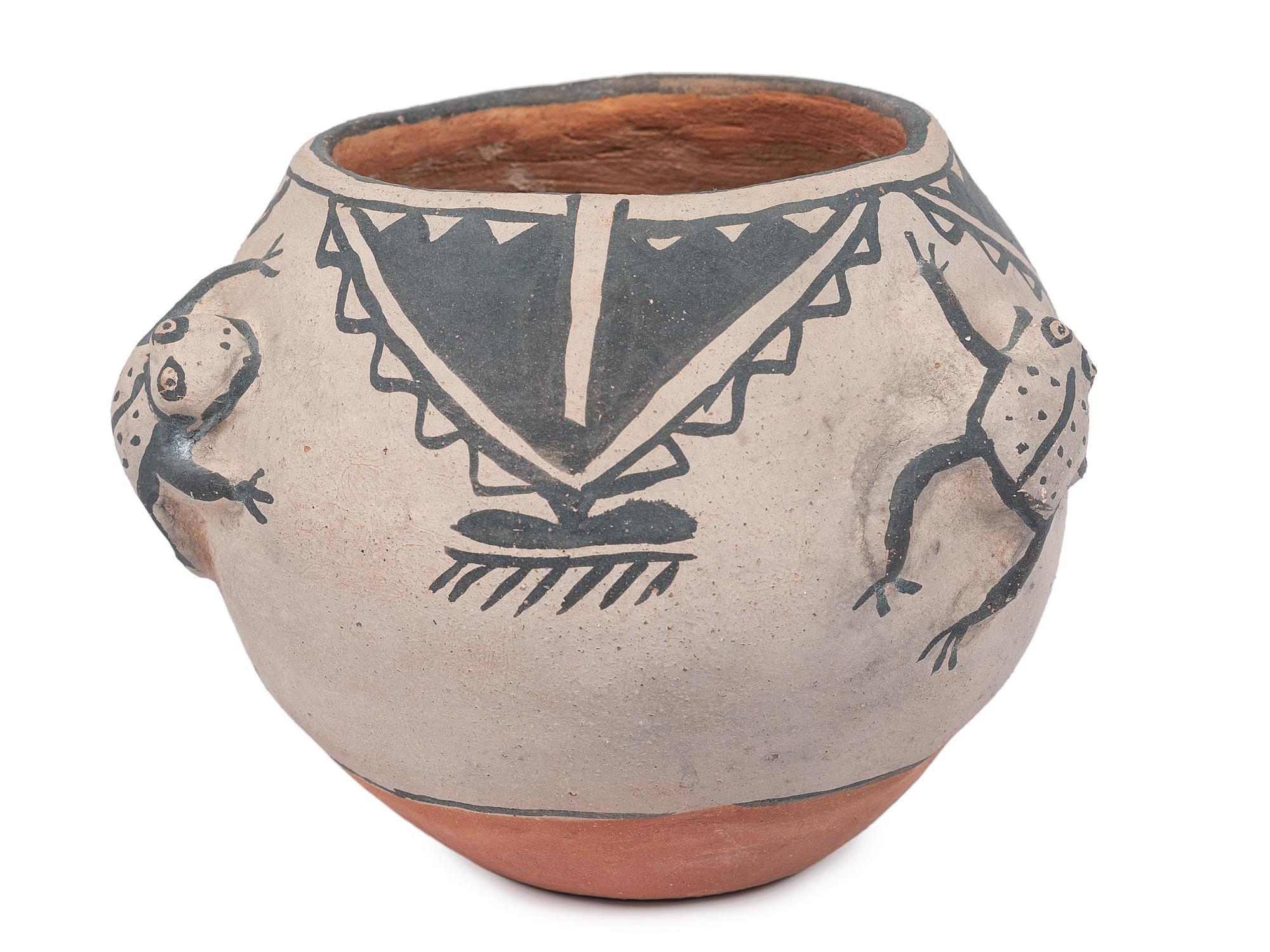 Cochiti Jar, with Relief Carved Frogs