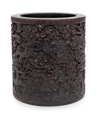A Carved Chinese Rosewood Brushpot