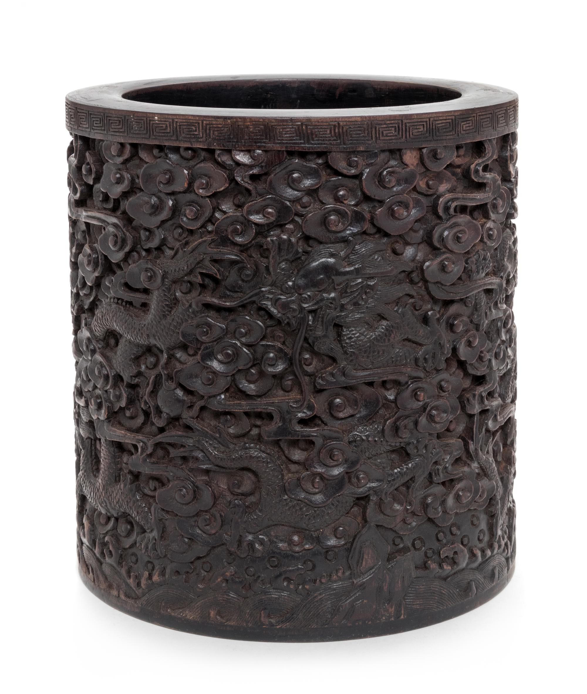 A Carved Chinese Rosewood Brushpot