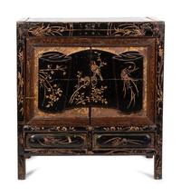 A Chinese Export Cabinet with Carved Lacquer Decoration
