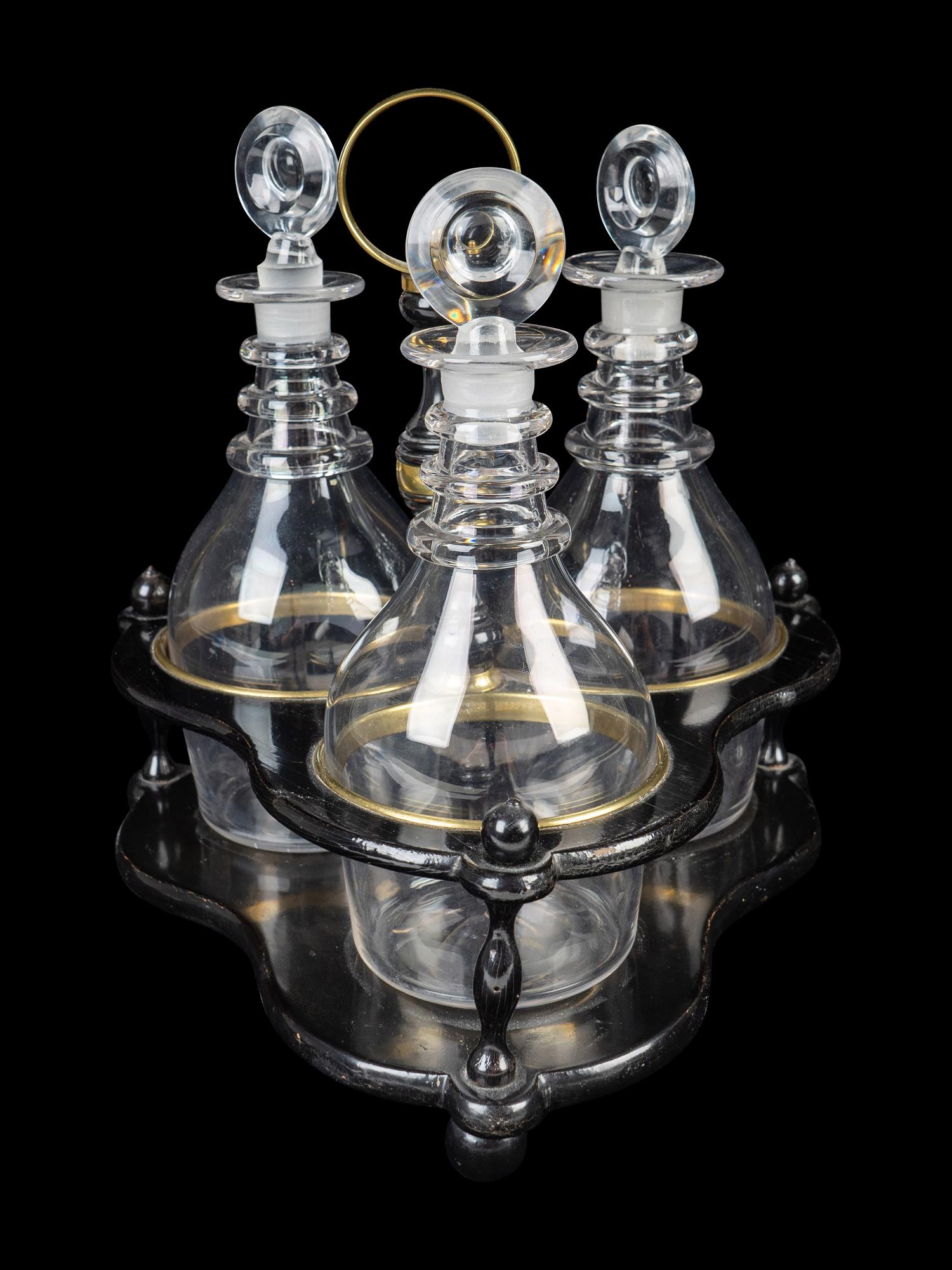 A Regency Brass and Black Lacquer Decanter Caddy — 19TH CENTURY