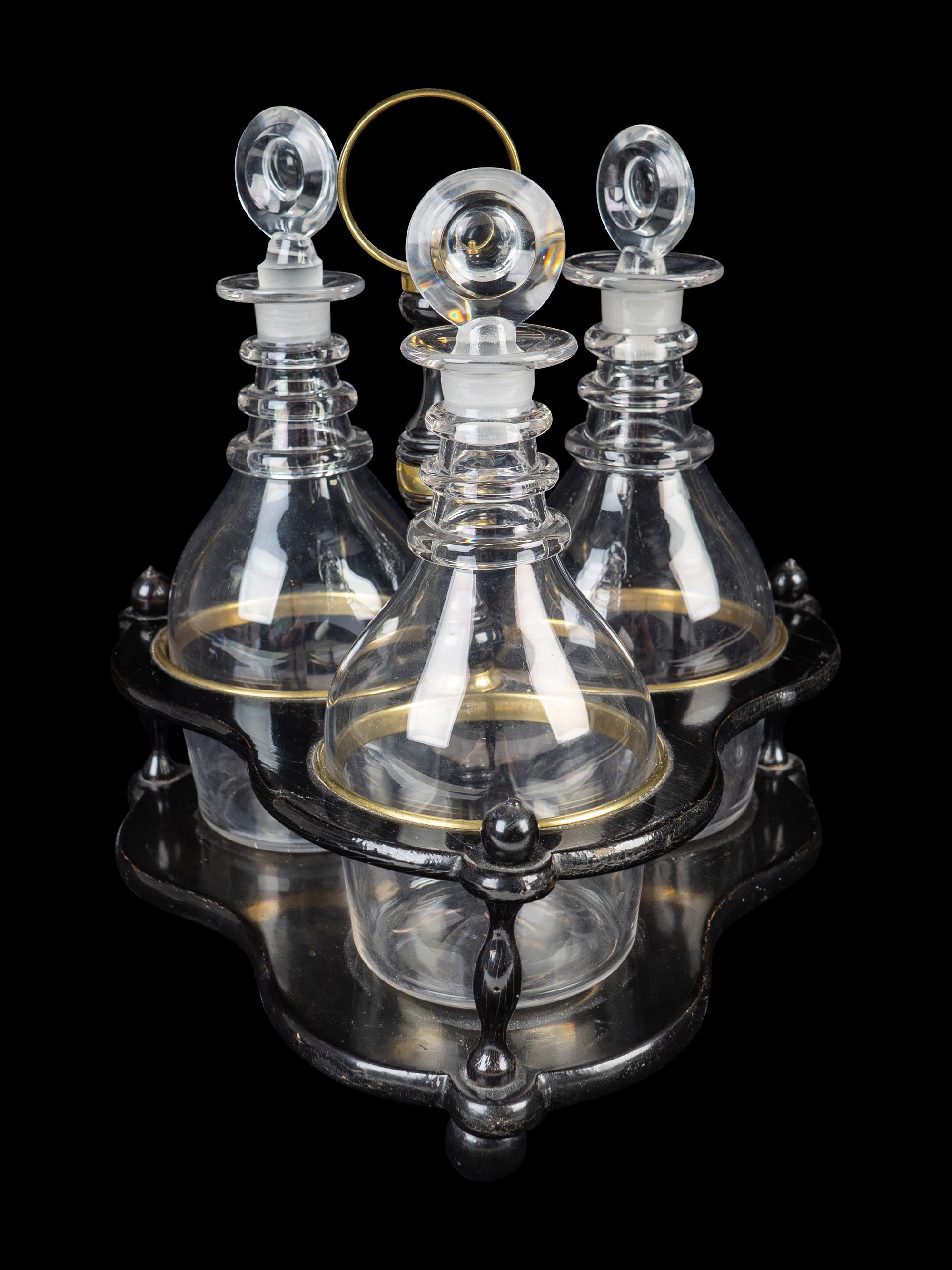 A Regency Brass and Black Lacquer Decanter Caddy — 19TH CENTURY